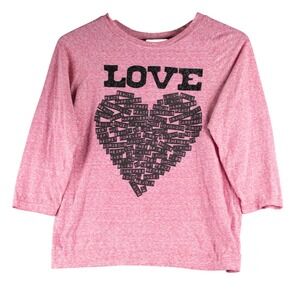 Jerry Leigh Juniors L Love Heart Top Pink 3/4 Sleeve Graphic Tee‎